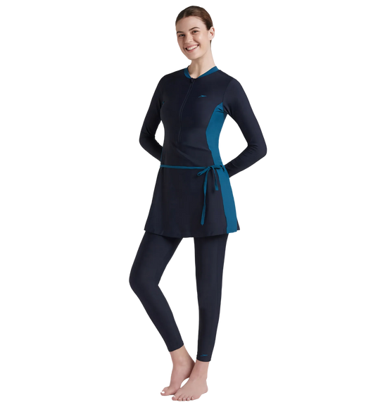 Women's Endurance 10 Two Piece Full Body Suit Swimwear - True Navy & Dark Teal