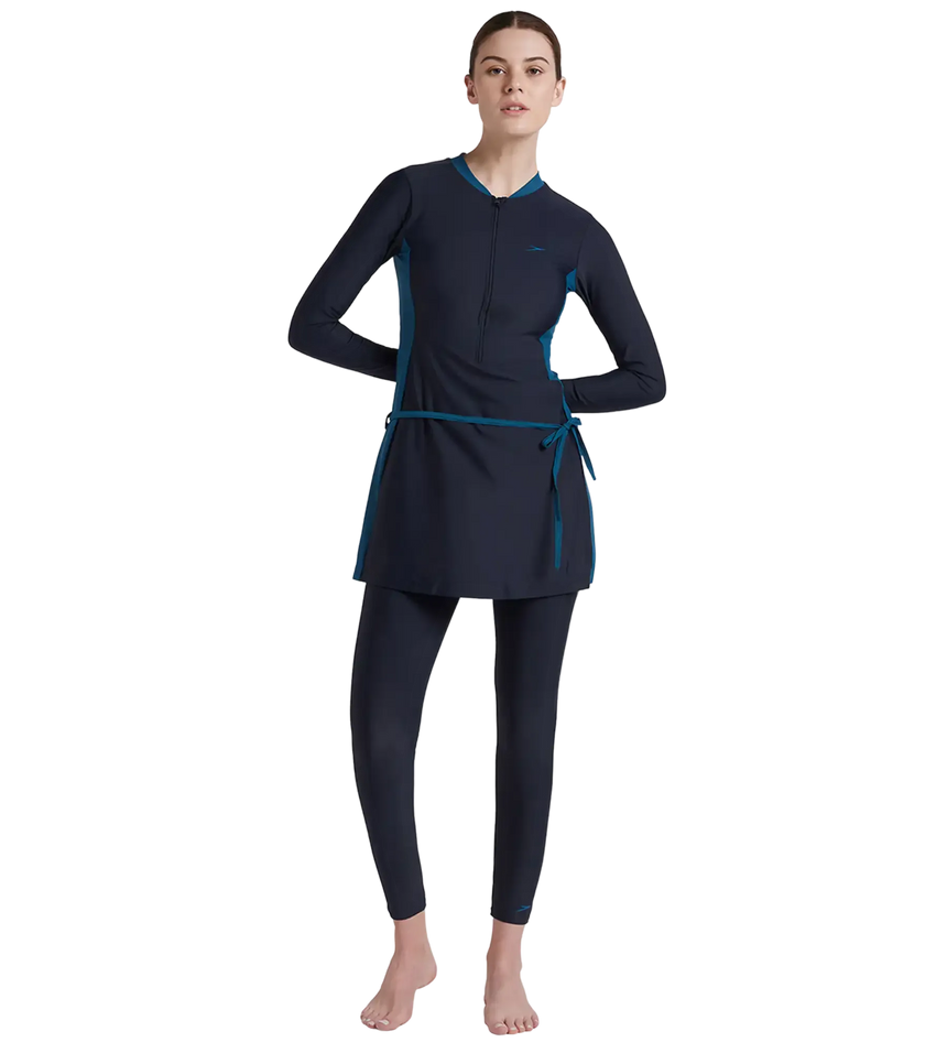 Women's Endurance 10 Two Piece Full Body Suit Swimwear - True Navy & Dark Teal