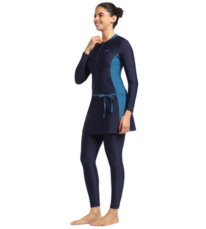 Women's Endurance Two Piece Full Body Suit Swimwear  - Truenavy  &  Darkteal_2