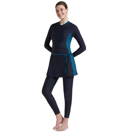 Women's Endurance 10 Two Piece Full Body Suit Swimwear True Navy Dark Teal