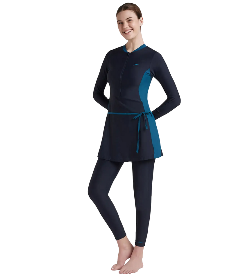 Women's Endurance 10 Two Piece Full Body Suit Swimwear - True Navy & Dark Teal