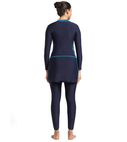 Women's Endurance Two Piece Full Body Suit Swimwear  - Truenavy  &  Darkteal_4
