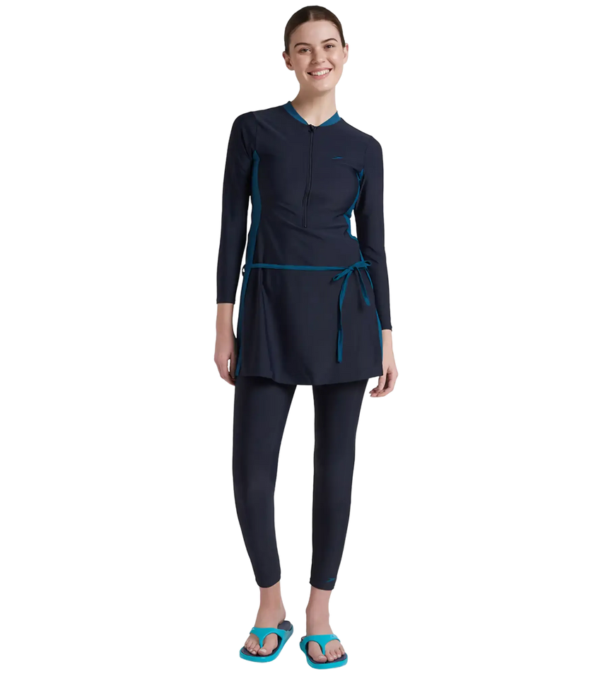 Women's Endurance 10 Two Piece Full Body Suit Swimwear - True Navy & Dark Teal