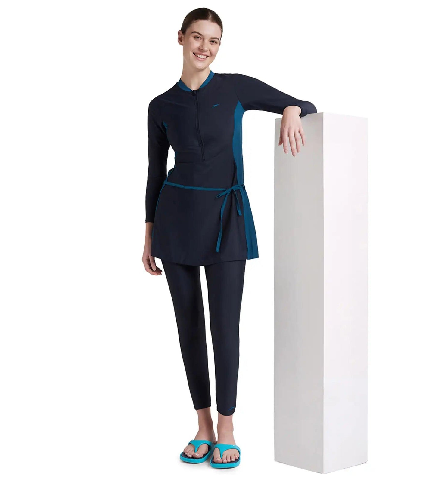 Women's Endurance 10 Two Piece Full Body Suit Swimwear - True Navy & Dark Teal