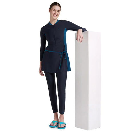 Women's Endurance 10 Two Piece Full Body Suit Swimwear - True Navy & Dark Teal