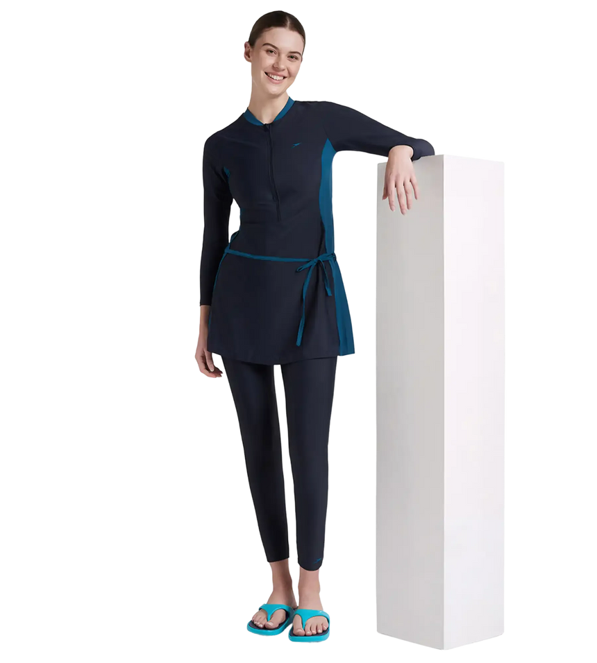 Women's Endurance 10 Two Piece Full Body Suit Swimwear - True Navy & Dark Teal