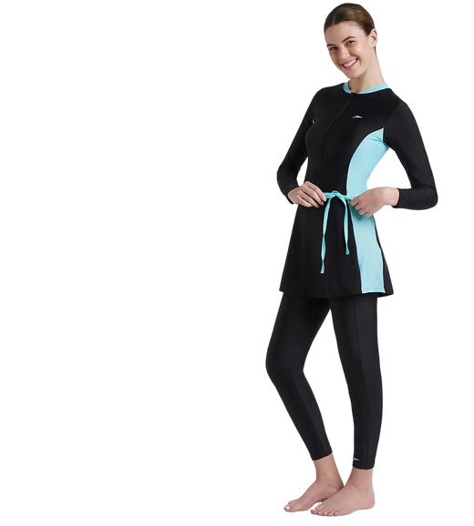 Women's Endurance 10 Two Piece Full Body Suit Swimwear - Black & Marine Blue