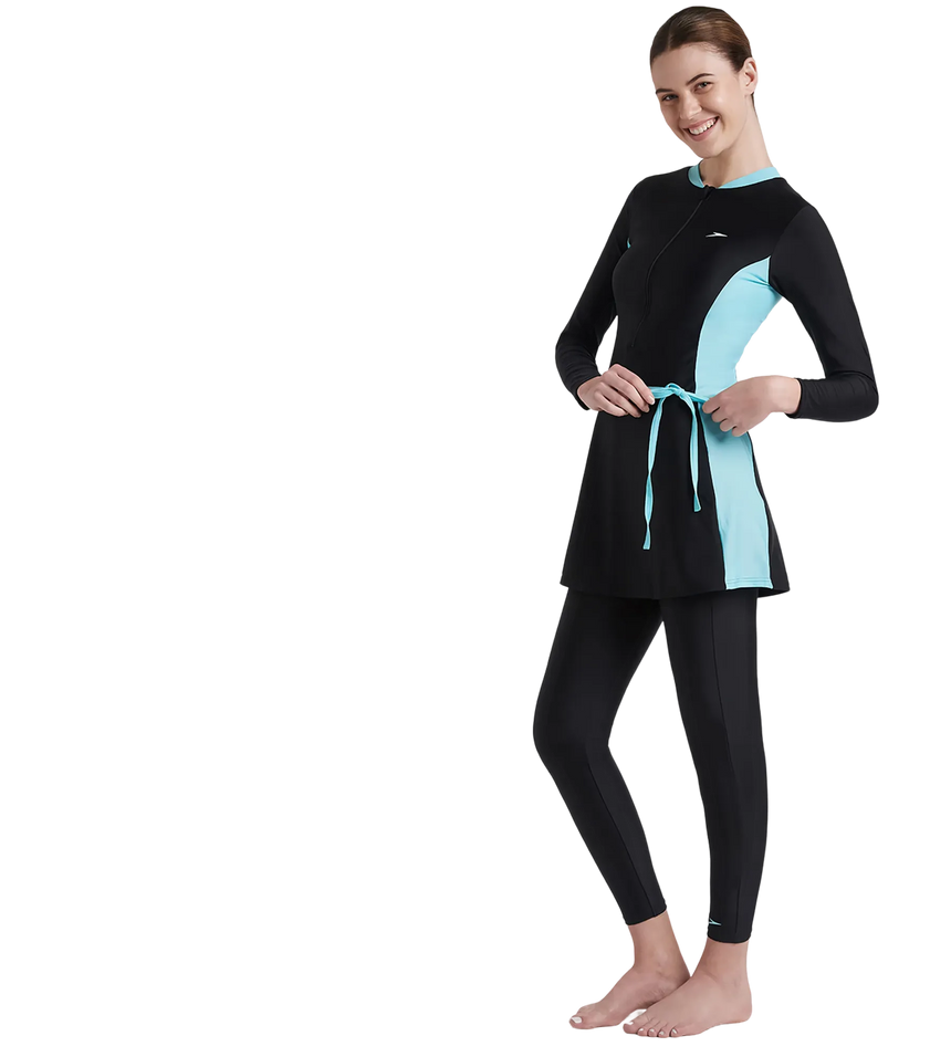 Women's Endurance 10 Two Piece Full Body Suit Swimwear - Black & Marine Blue