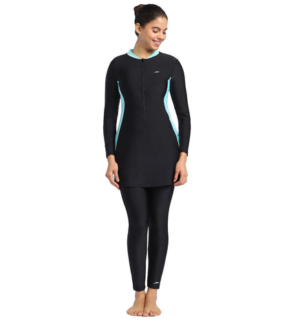 Women's Endurance Two Piece Full Body Suit Swimwear  - Black  &  Marineblue_1
