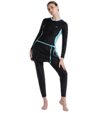 Women's Endurance 10 Two Piece Full Body Suit Swimwear - Black & Marine Blue