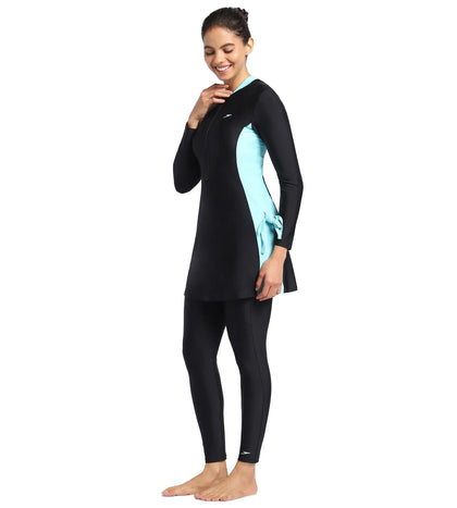 Women's Endurance Two Piece Full Body Suit Swimwear  - Black  &  Marineblue_2