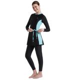 Women's Endurance 10 Two Piece Full Body Suit Swimwear - Black & Marine Blue