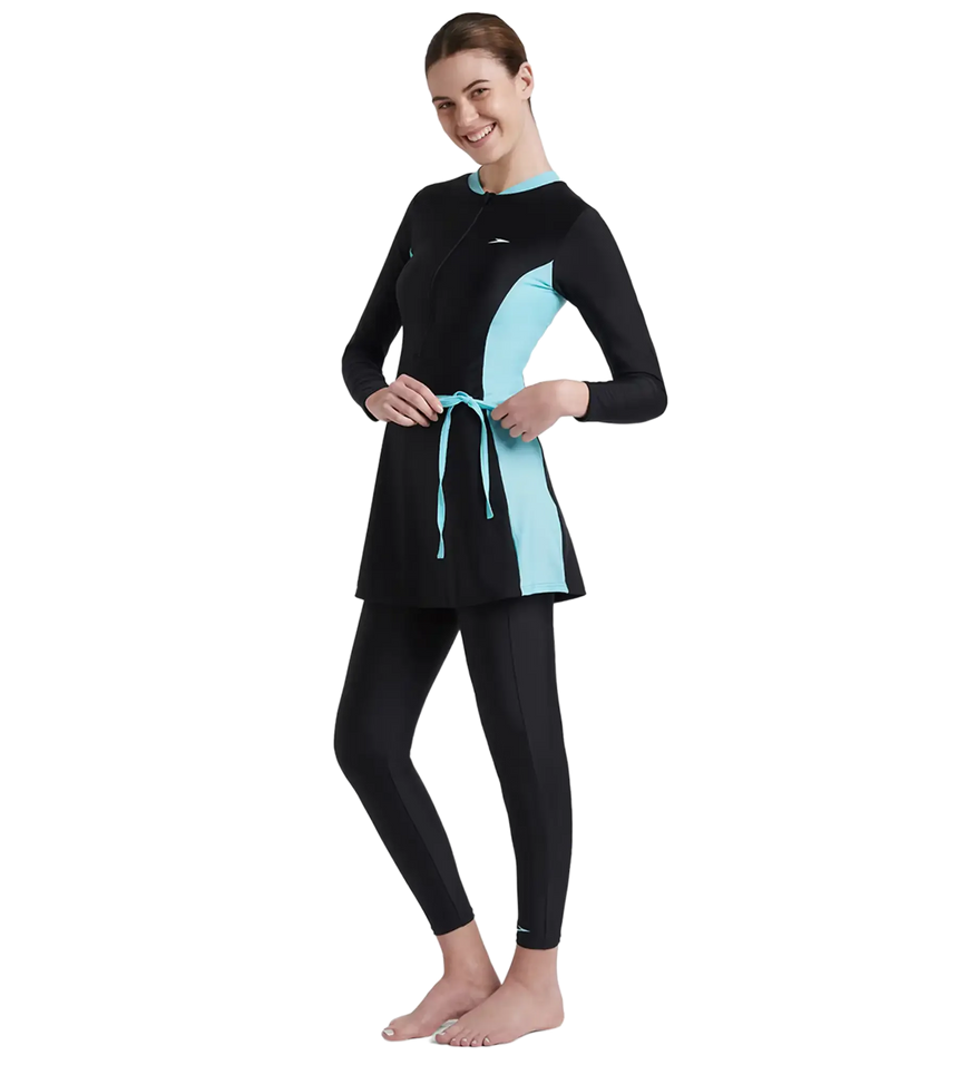 Women's Endurance 10 Two Piece Full Body Suit Swimwear - Black & Marine Blue