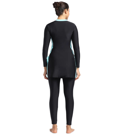 Women's Endurance Two Piece Full Body Suit Swimwear  - Black  &  Marineblue_5