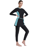 Women's Endurance 10 Two Piece Full Body Suit Swimwear - Black & Marine Blue