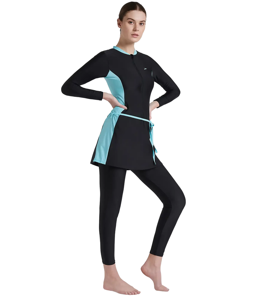 Women's Endurance 10 Two Piece Full Body Suit Swimwear - Black & Marine Blue