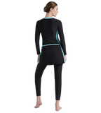 Women's Endurance 10 Two Piece Full Body Suit Swimwear - Black & Marine Blue