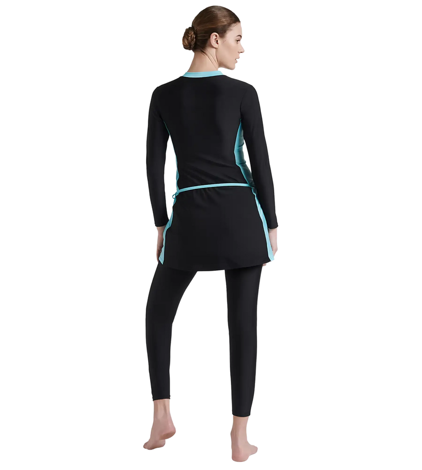 Women's Endurance 10 Two Piece Full Body Suit Swimwear - Black & Marine Blue
