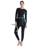 Women's Endurance 10 Two Piece Full Body Suit Swimwear - Black & Marine Blue