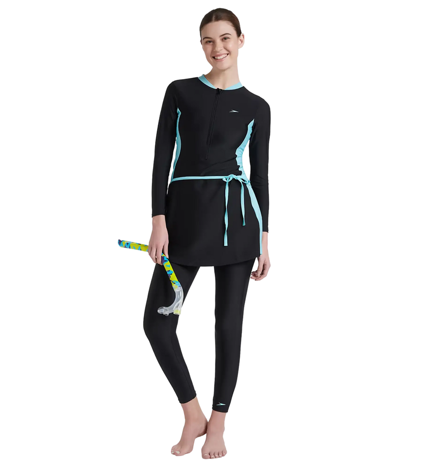 Women's Endurance 10 Two Piece Full Body Suit Swimwear - Black & Marine Blue