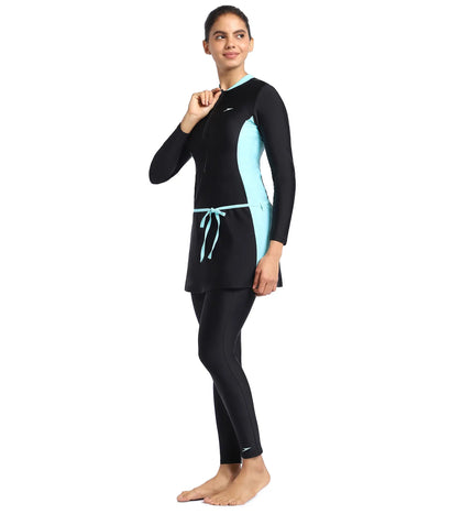 Women's Endurance Two Piece Full Body Suit Swimwear  - Black  &  Marineblue_6