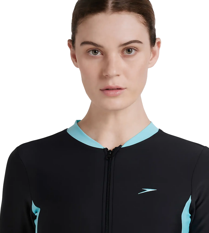 Women's Endurance 10 Two Piece Full Body Suit Swimwear - Black & Marine Blue