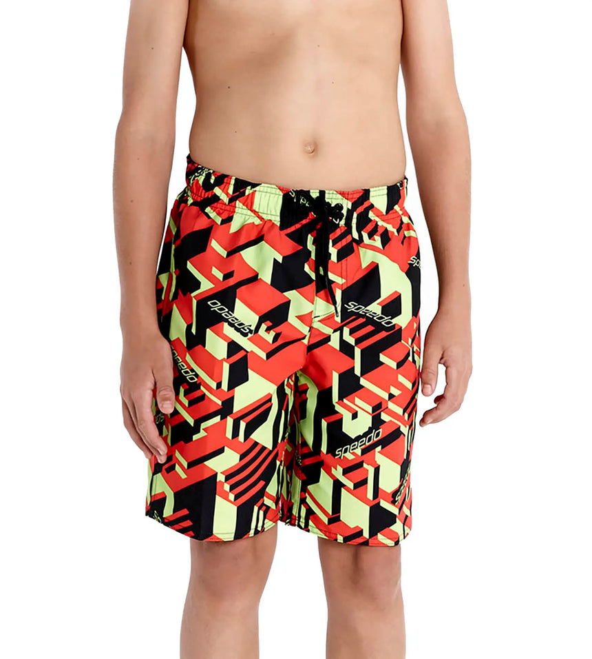 Boys Quick Dry Graphic Print Watershorts- Black & Watermelon