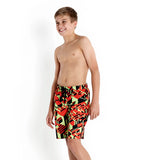 Boys Quick Dry Graphic Print Watershorts- Black & Watermelon