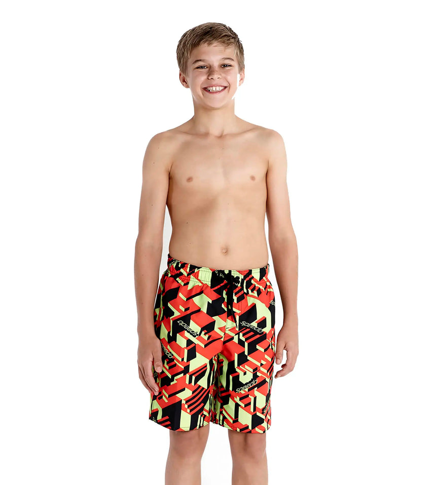 Boys Quick Dry Graphic Print Watershorts- Black & Watermelon