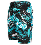 Boy's 100% Polyester Mpin Fun Printed Leisure Watershorts - Black & Aquarium