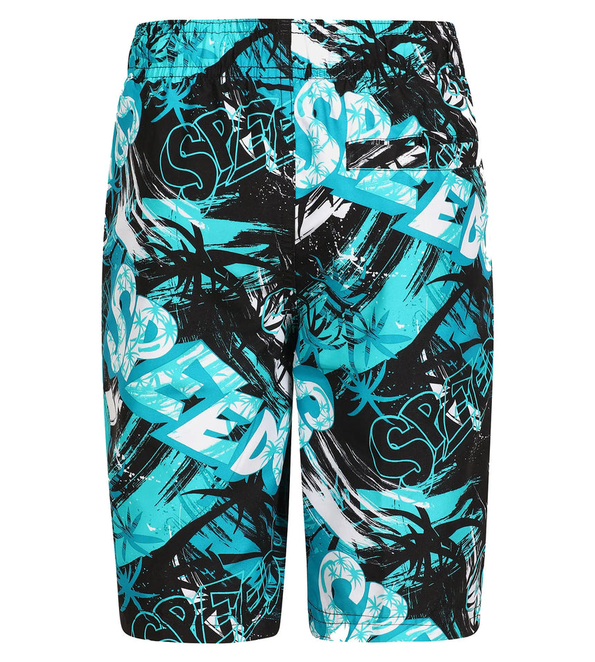 Boy's 100% Polyester Mpin Fun Printed Leisure Watershorts - Black & Aquarium