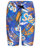 Boy's 100% Polyester Mpin Fun Printed Leisure Watershorts - Deep Peri & Fluo Orange
