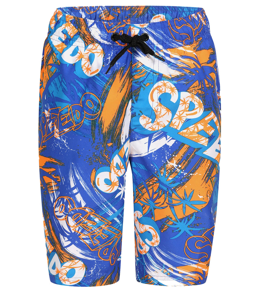 Boy's 100% Polyester Mpin Fun Printed Leisure Watershorts - Deep Peri & Fluo Orange