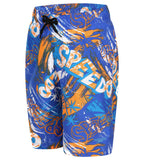 Boy's 100% Polyester Mpin Fun Printed Leisure Watershorts - Deep Peri & Fluo Orange
