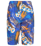 Boy's 100% Polyester Mpin Fun Printed Leisure Watershorts - Deep Peri & Fluo Orange