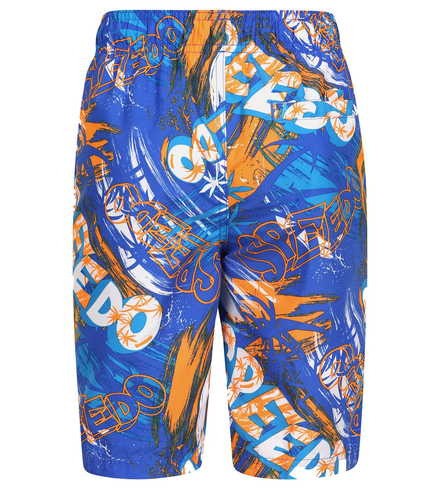 Boy's 100% Polyester Mpin Fun Printed Leisure Watershorts - Deep Peri & Fluo Orange