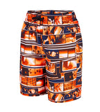 Boy's Polyester Shanty Town Printed Leisure Watershorts - Navy,Peel & Fluo Orange