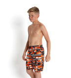 Boy's Polyester Shanty Town Printed Leisure Watershorts - Navy,Peel & Fluo Orange