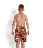 Boy's Polyester Shanty Town Printed Leisure Watershorts - Navy,Peel & Fluo Orange