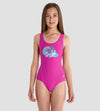 Girl's Endurance 10 Logo Placement Splashback One Piece V-Cut Swimsuit - Diva & Princess Pink