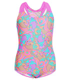 Tots Endurance 10 Blowing Bubbles Printed Essential V-Cut Swimsuit - Jade, Orchid & Soft Coral