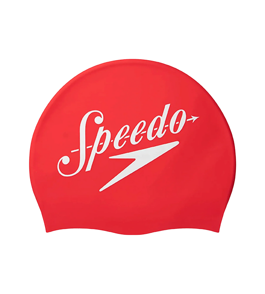 Unisex Logo Printed Silicone Swim Cap For Men and Women - Red & White