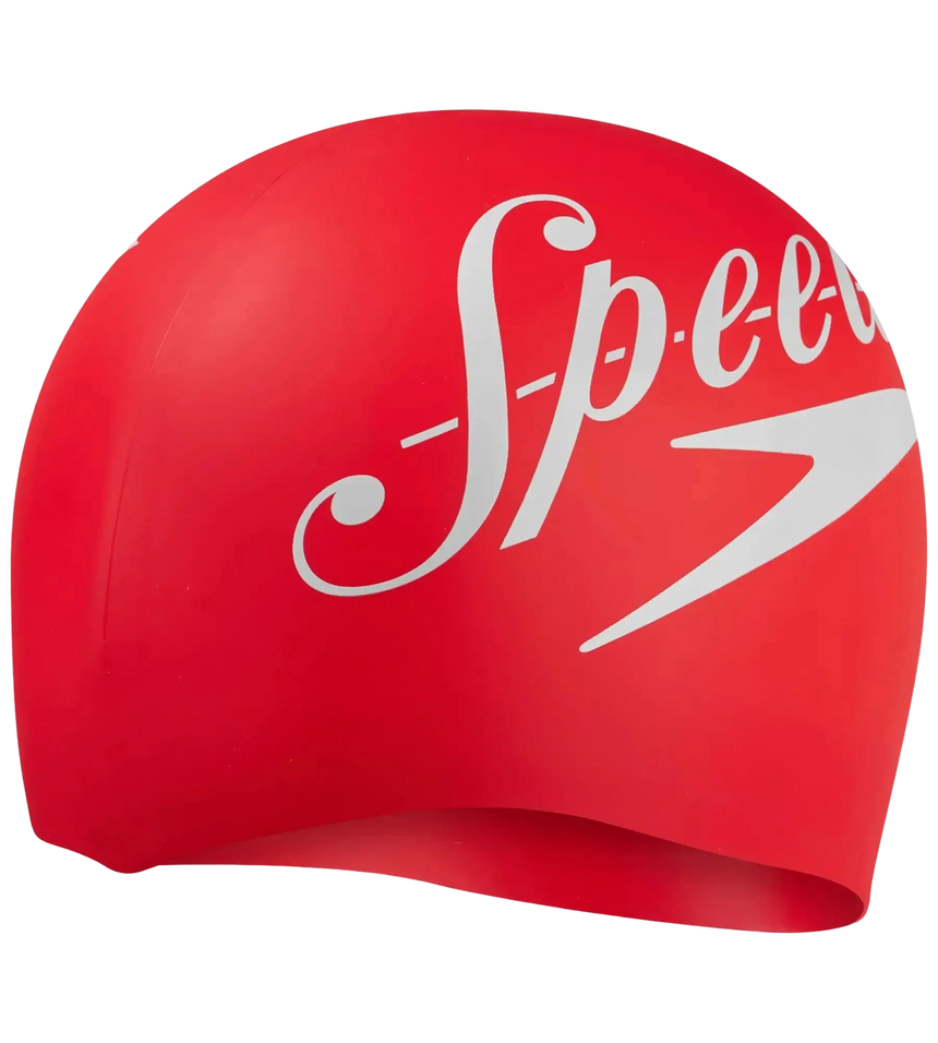 Unisex Logo Printed Silicone Swim Cap For Men and Women - Red & White