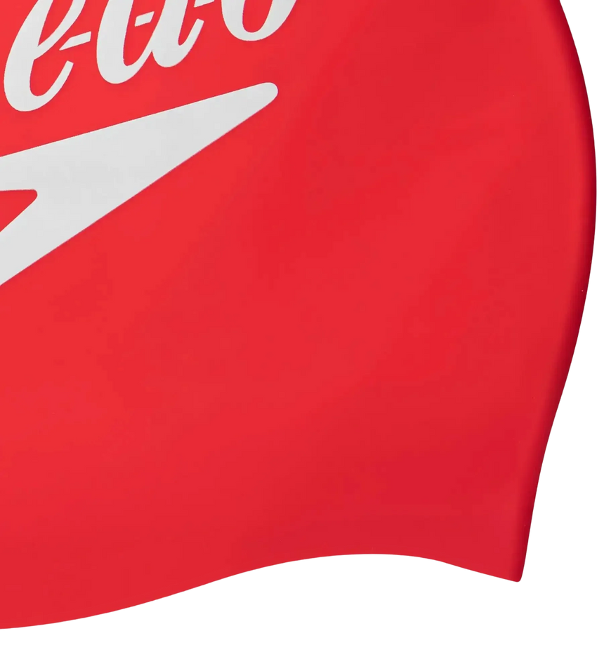 Unisex Logo Printed Silicone Swim Cap For Men and Women - Red & White