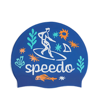 Unisex Kids Surfing Slogan Print Swim Cap For Boys and Girls - Blue & White
