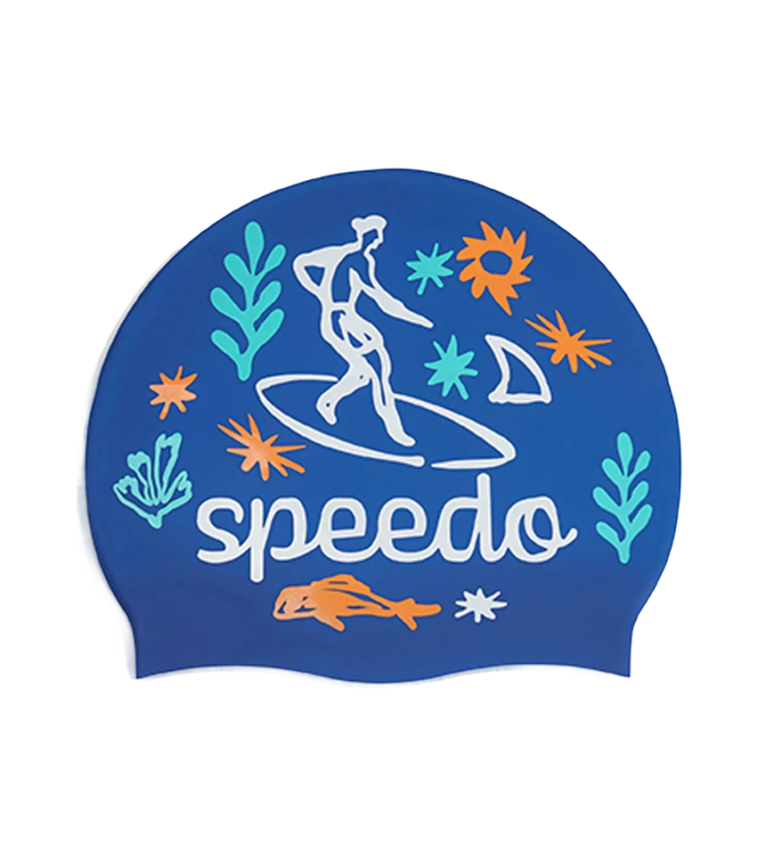 Unisex Kids Surfing Slogan Print Swim Cap For Boys and Girls - Blue & White