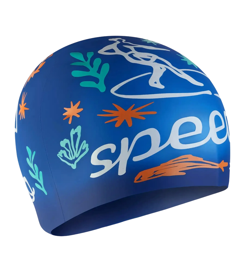 Unisex Kids Surfing Slogan Print Swim Cap For Boys and Girls - Blue & White