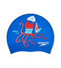 Unisex Kids Octopus Slogan Print Swim Cap For Boys and Girls - Blue & Red