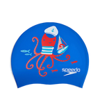 Unisex Kids Octopus Slogan Print Swim Cap For Boys and Girls - Blue & Red
