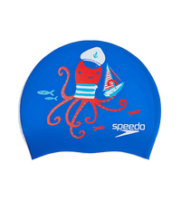 Unisex Kids Octopus Slogan Print Swim Cap For Boys and Girls - Blue & Red